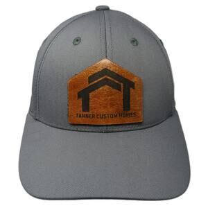 OGIO Baseball Cap Gray M Tanner Custom Homes Leather Patch Fitted Stretch Hat